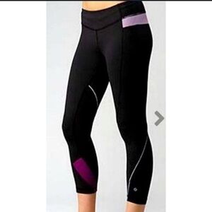 LULULEMON Run Inspire Crop Leggings Black/Raspberry Stripe 8